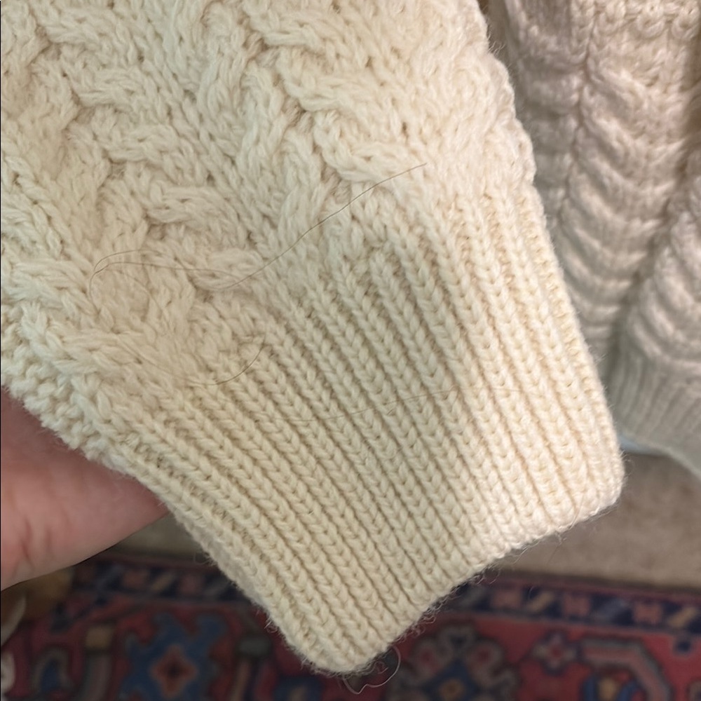 Aran Crafts Cream Crew Neck Irish Sweater with Cable Knit Patchwork Patterns - Picture 3 of 4